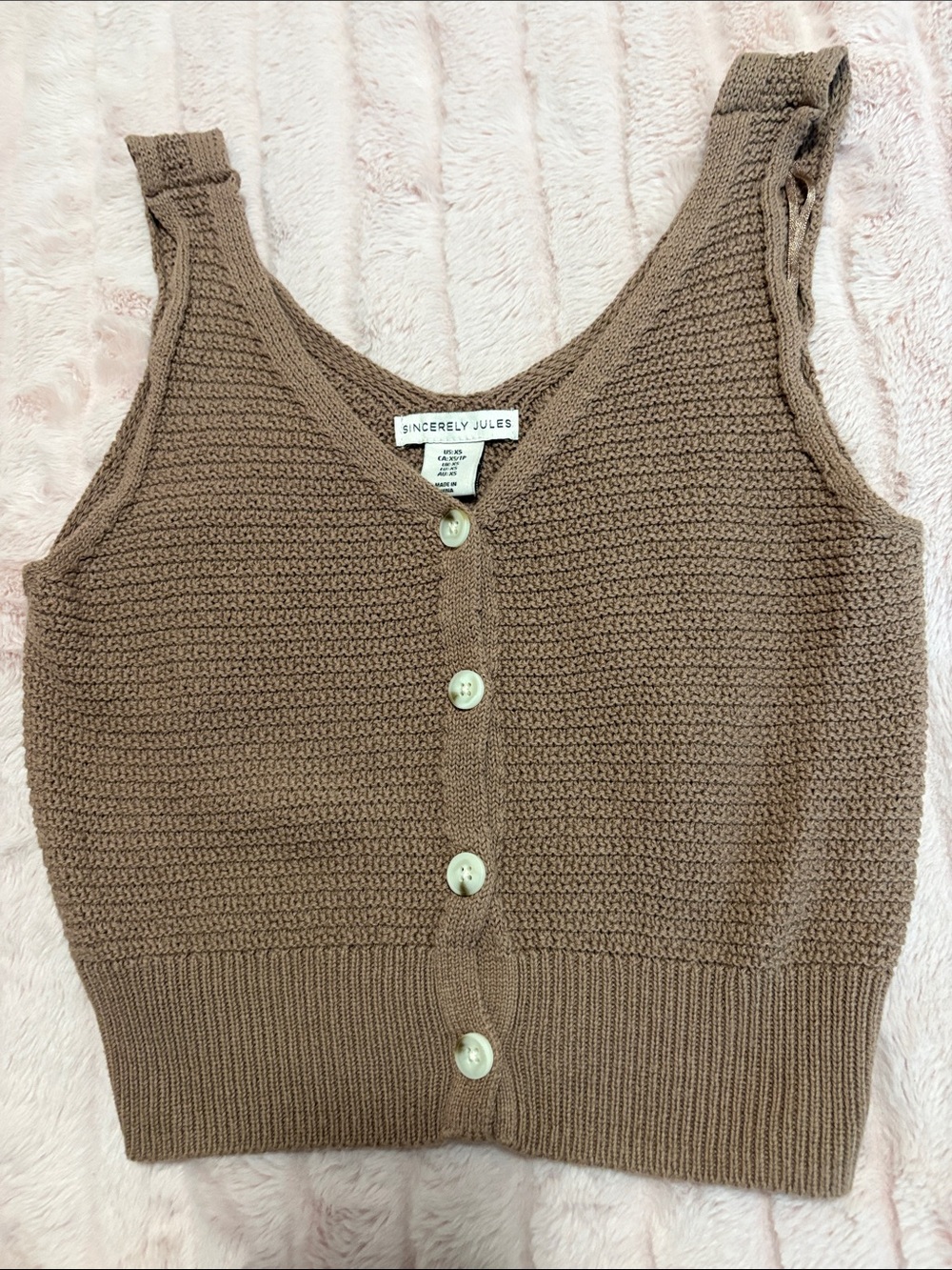 Sincerely Jules Brown Knit Button Front Tank
